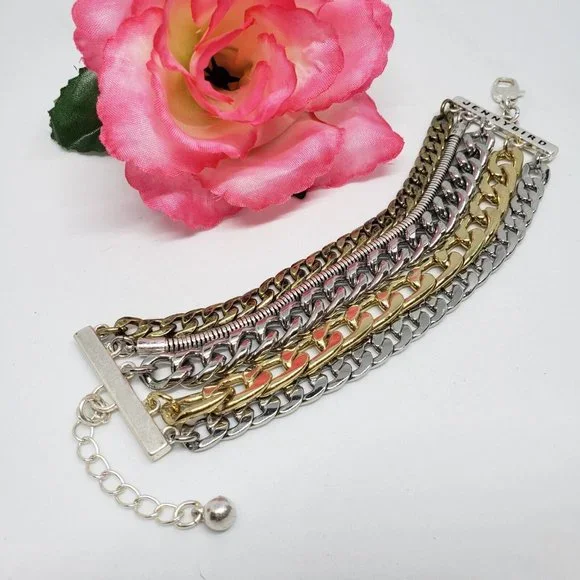 Jenny Bird Austin Cuff Mixed Metal Stacked Layered Chain Bracelet - Picture 12 of 12